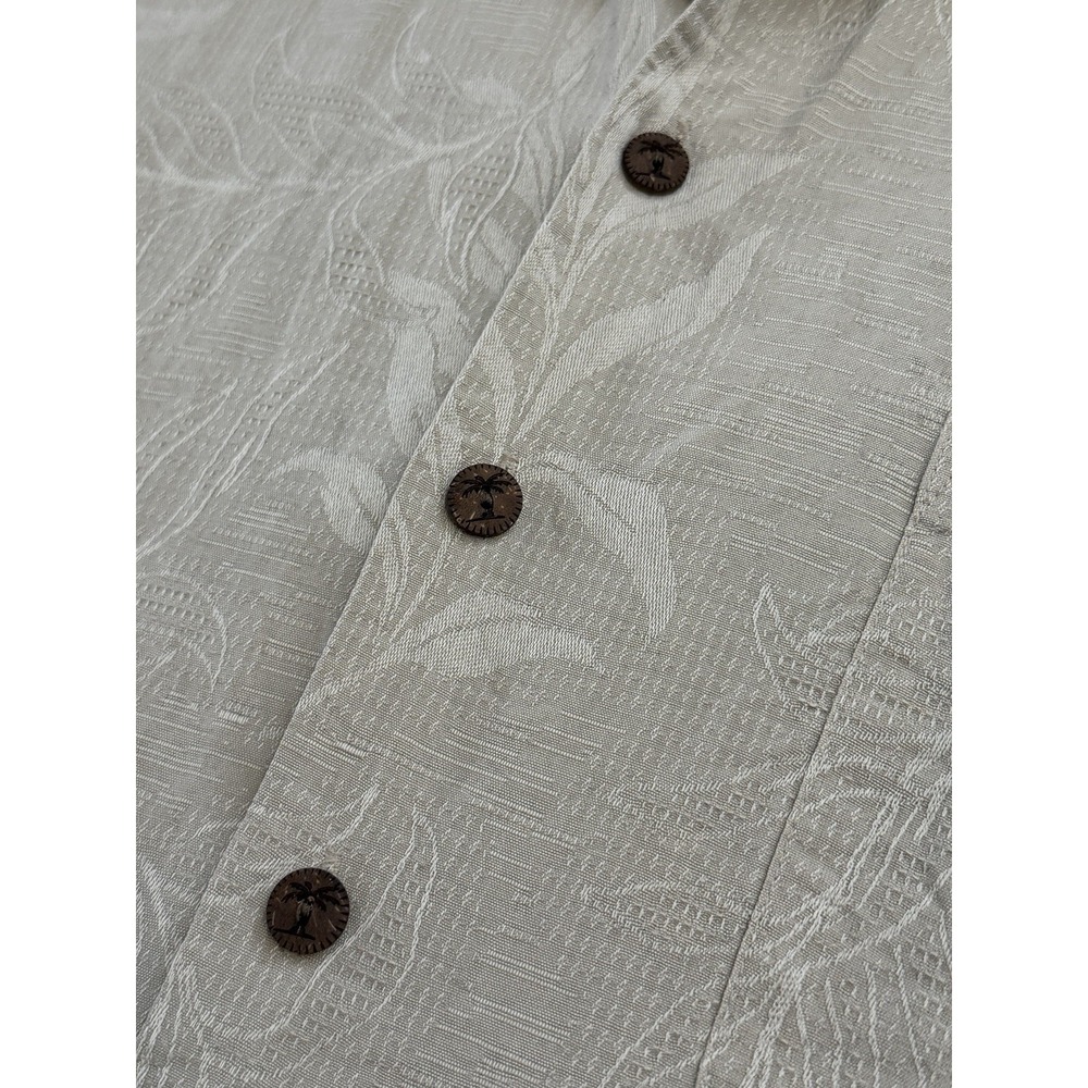 Jamaica Jaxx 100% Silk Jacquard Camp Shirt XL Beige Tropical Resort Aloha - Picture 5 of 9